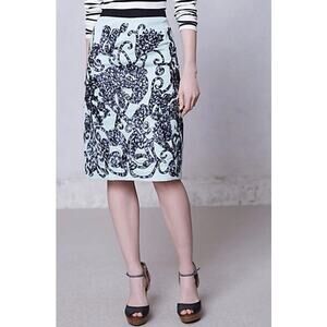 Anthropologie Moulinette Soeurs Fable Embroidered Pencil Skirt Mint Womens Sz 4